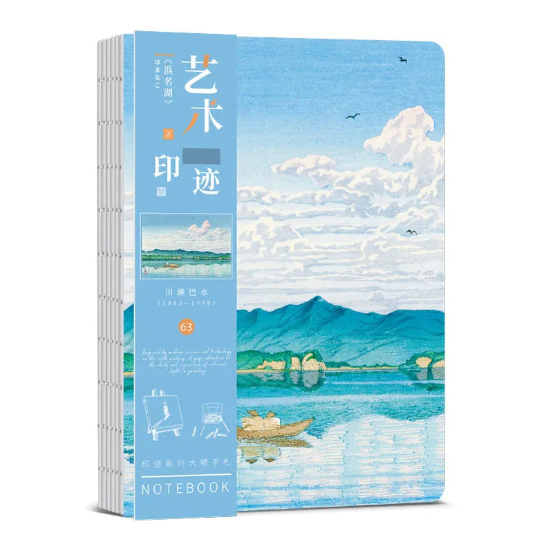 Ukiyo-e Kanagawa surfing village retro hand ledger notebook showing cover artwork and dimensions