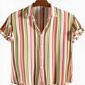 Men's short sleeved digital print casual shirt in polyester for summer, shown in available sizes S to 5XL.