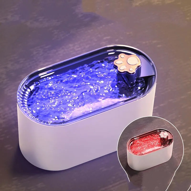 3L capacity automatic pet water fountain with filter in Berlin blue colour, showing pump and LED light