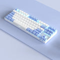 Wireless Bluetooth mechanical keyboard with metal board in blue white or white purple colour options