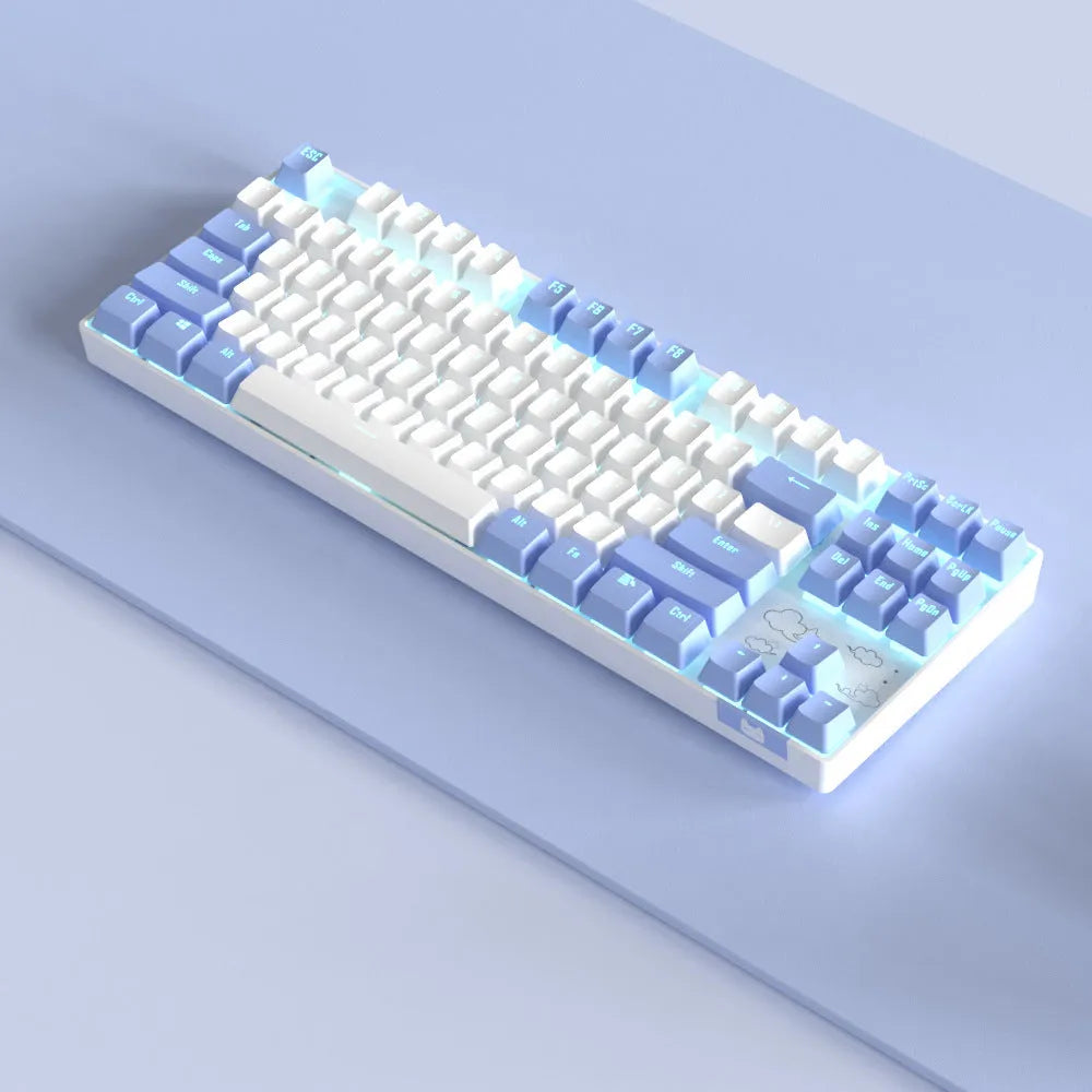Wireless Bluetooth mechanical keyboard with metal board in blue white or white purple colour options