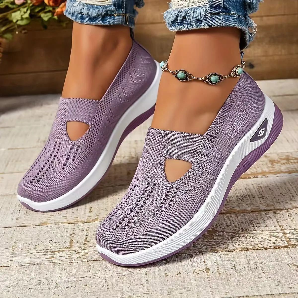 Women's casual low-top mesh shoes with a T-strap and soft PVC sole in multiple colours.