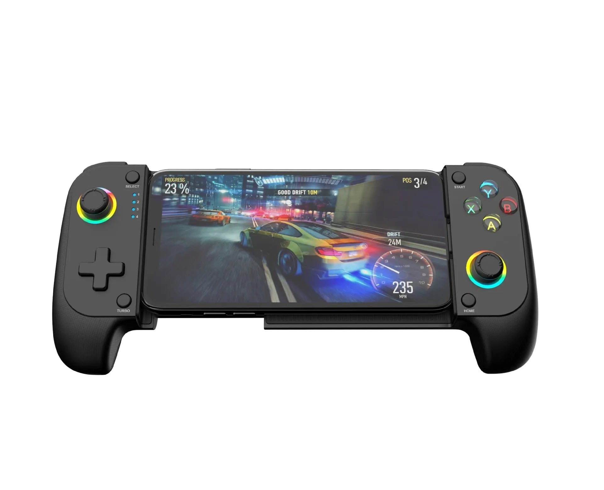 Bluetooth stretching game controller for mobile phones in black, red and blue, or white