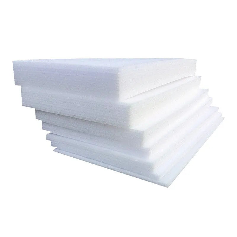 Large white rectangular EPE pearl cotton foam board showing its 10mm thickness edge.