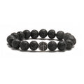 Geometric volcanic rock agate bracelet with stainless steel finish, showing 10mm beads.