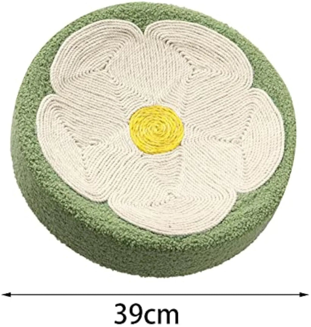 Green round cat scratcher bowl bed with sisal scratching surface measuring 39cm diameter