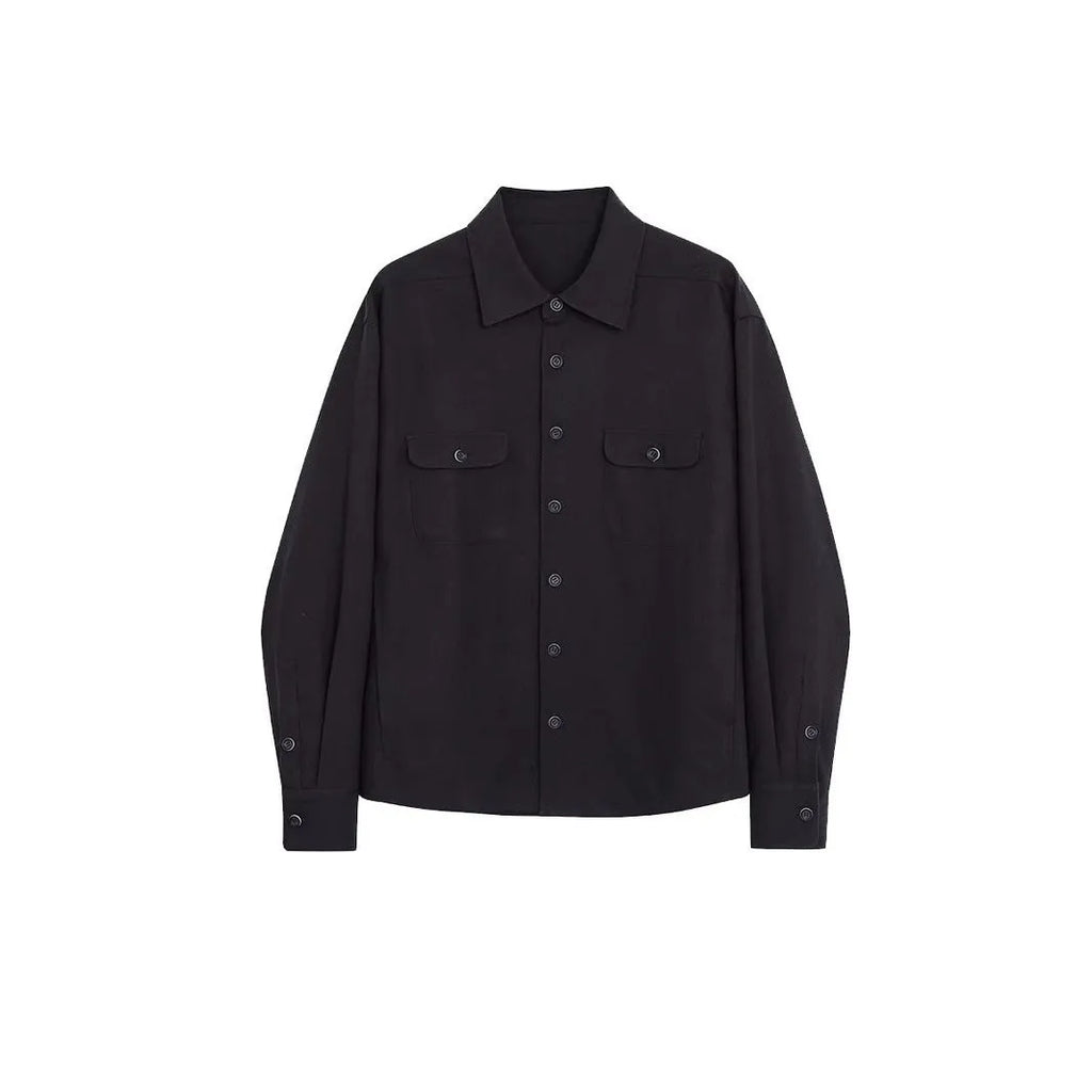 Men's cotton blend shirt with lapel collar in light sand rice and nautilidae colours, showing long sleeves