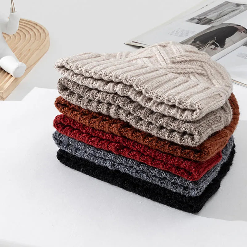 Women's thick wool knitted dome winter hat in six colour options