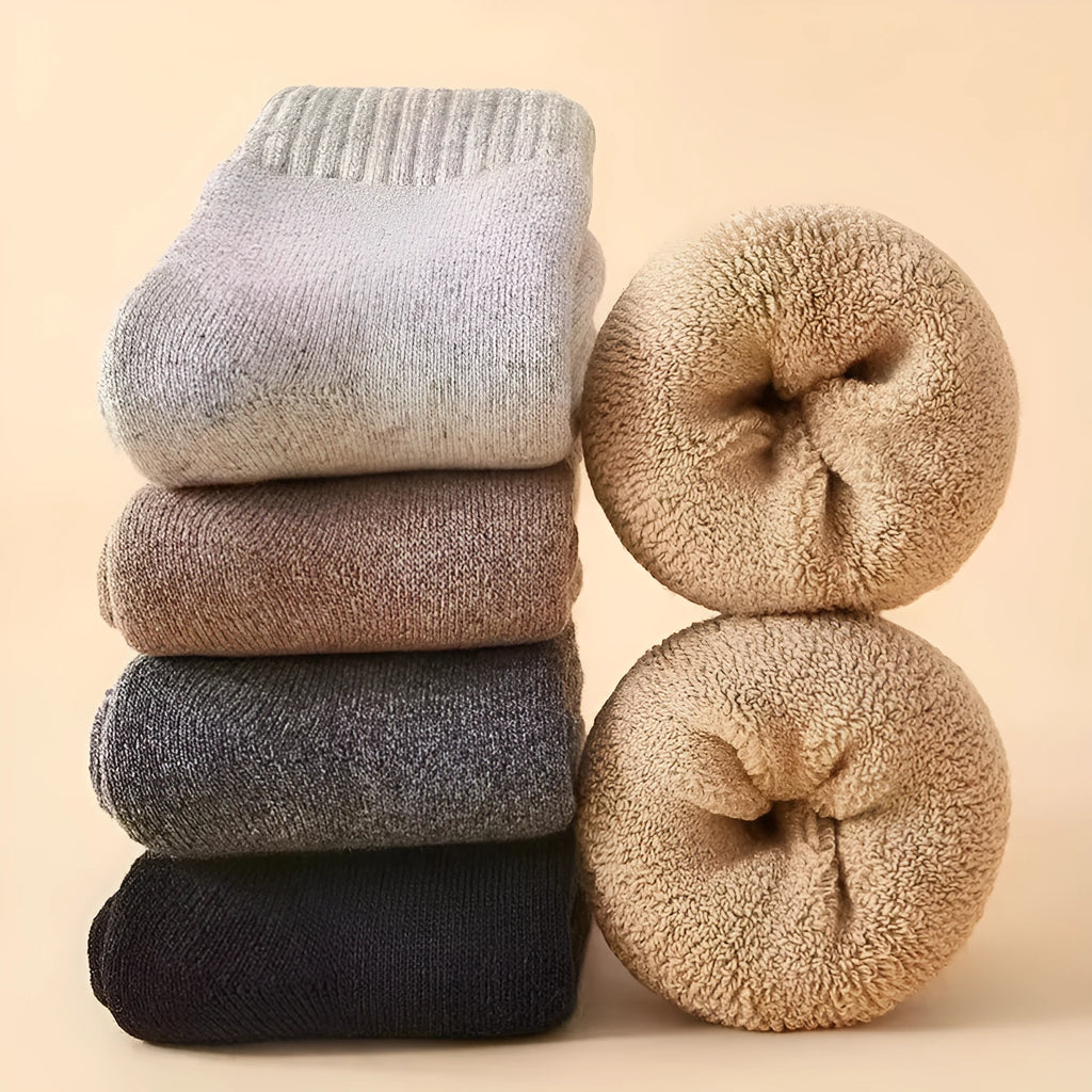 Cold resistant cashmere cotton wool socks with merino midsole in black, dark grey, light grey and khaki colours