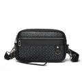 Men's geometric pattern PU messenger bag shown in a horizontal carry position.