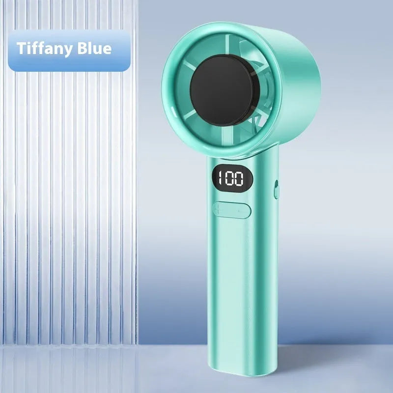 USB rechargeable handheld personal fan with six plastic blades in silver colour