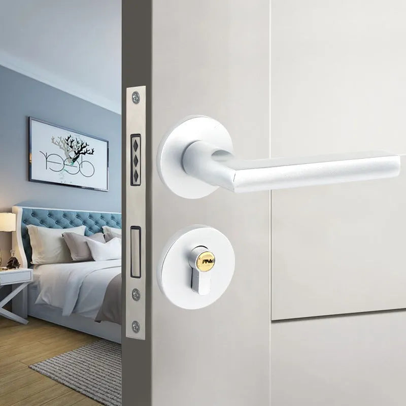 Aluminium alloy split magnetic door lock handle body with mute mechanism for timber doors in black and silver finish