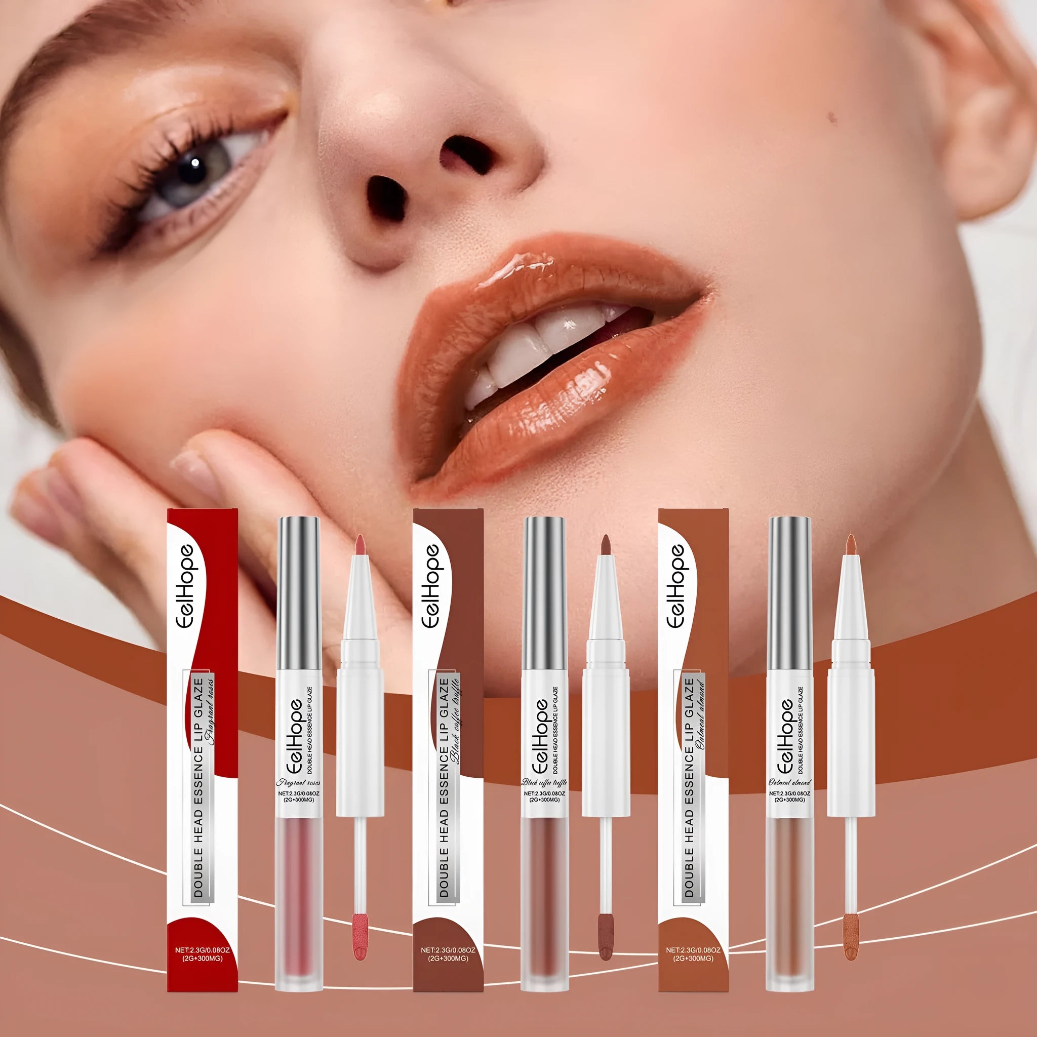 Double-headed lip liner and lacquer pen in Black Coffee Truffle shade showing both applicator ends