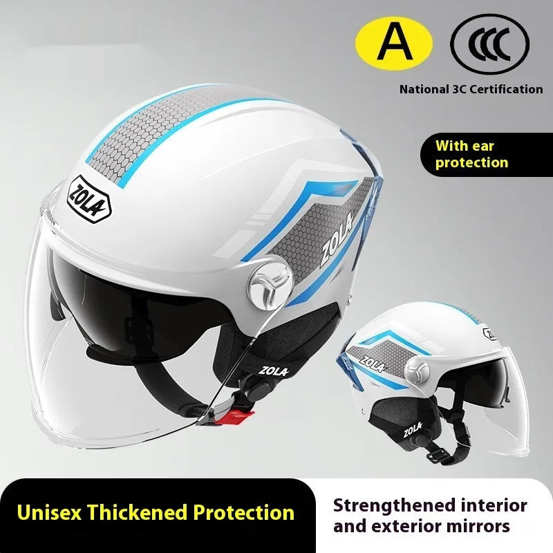 3C certified motorcycle half helmet with battery sun visor in light brown double mirror finish