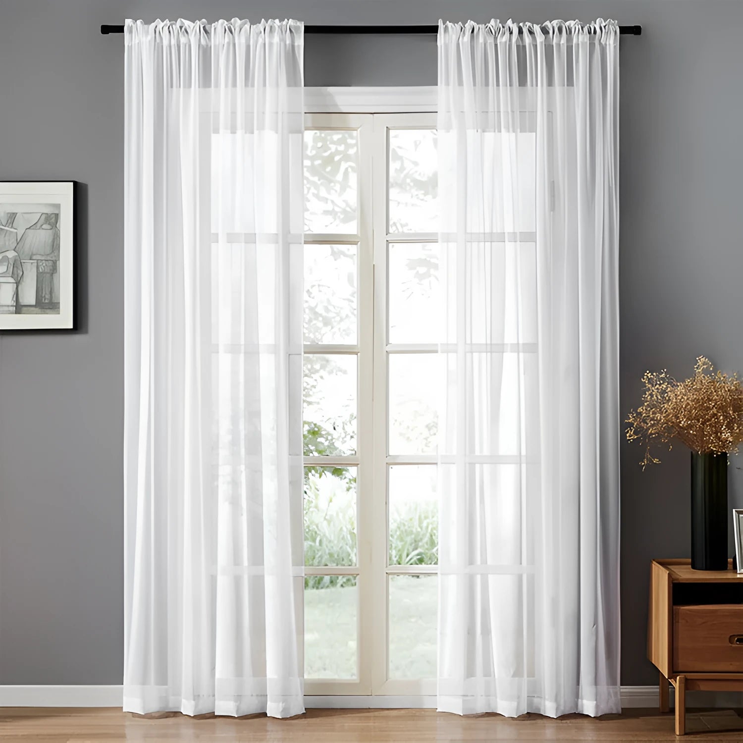 Black modern vertical linen blend curtain with flat embroidery stitching, width 150cm length 250cm