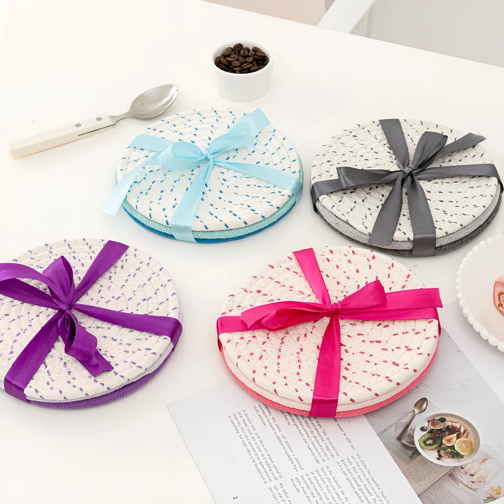 Round cotton cord coaster placemat set in modern design with 18cm diameter measurement