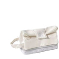 Folding double-layer polyester pencil case in dark blue, blue, and cream white colours with organised compartments