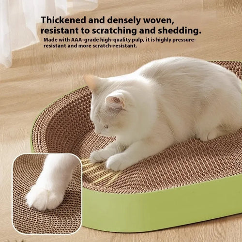 Green oval corrugated paper cat scratch board nest with a 55 cm diameter.