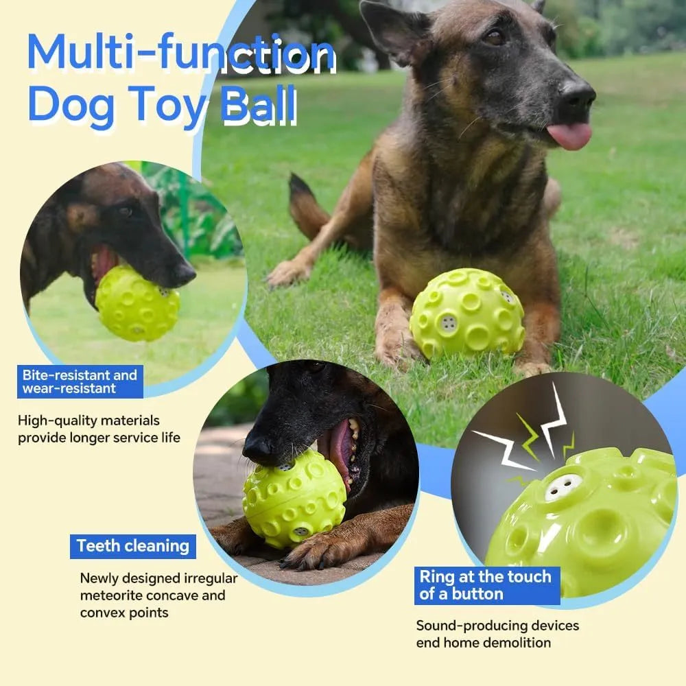 Durable dog toy ball for aggressive chewers with squeaky sound in black, blue, green, orange or yellow