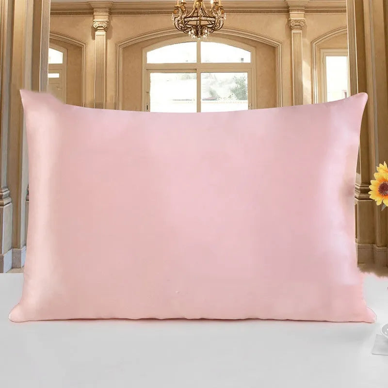 19 M double-sided Mulberry silk pillowcase in apricot colour, shown in three size options.