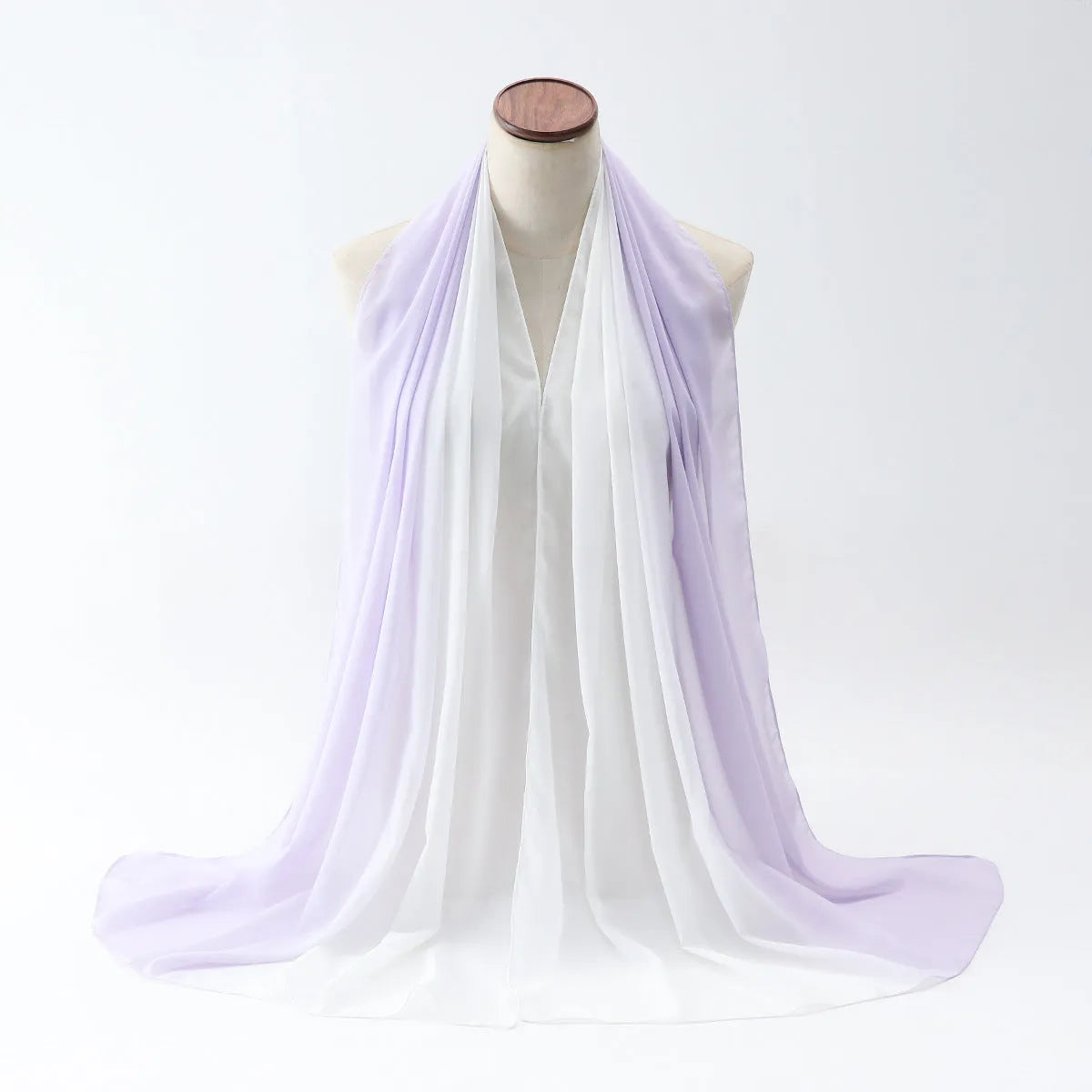 Long bubble towel texture chiffon scarf draped showing its length and colour.