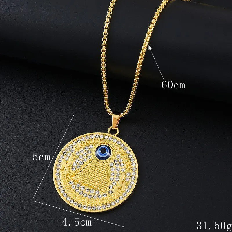 Gold geometric zircon necklace with diamond-like inlay on alloy pendant