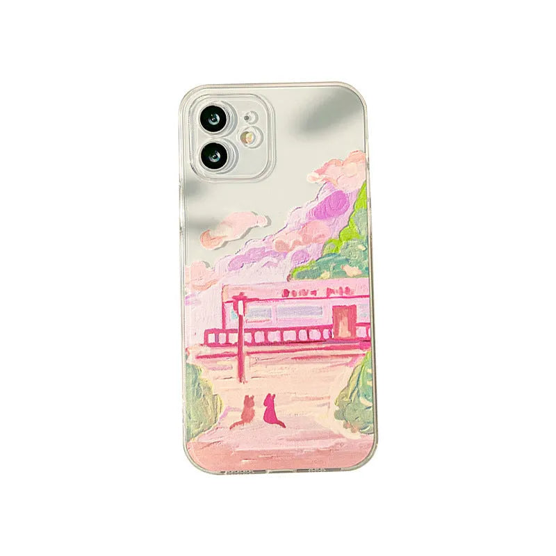 Soft silicone and PC hard shell mobile phone case with a two cats cartoon design for iPhone.