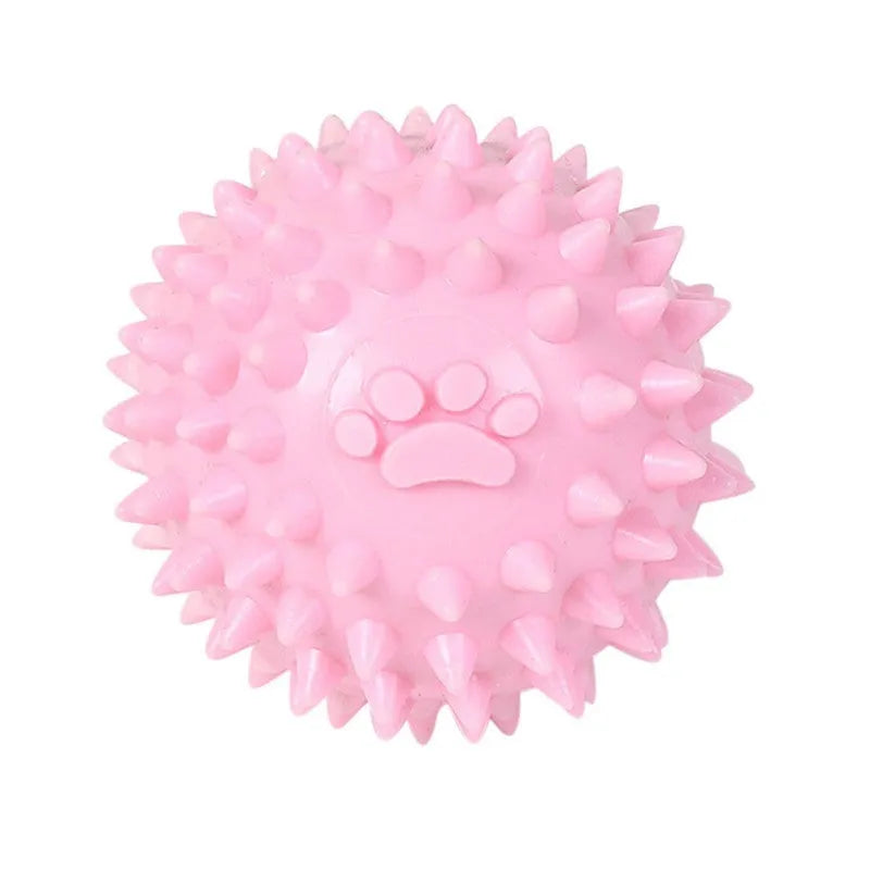 Blue TPR dog chewing toy footprint ball for tooth cleaning, 6cm diameter.