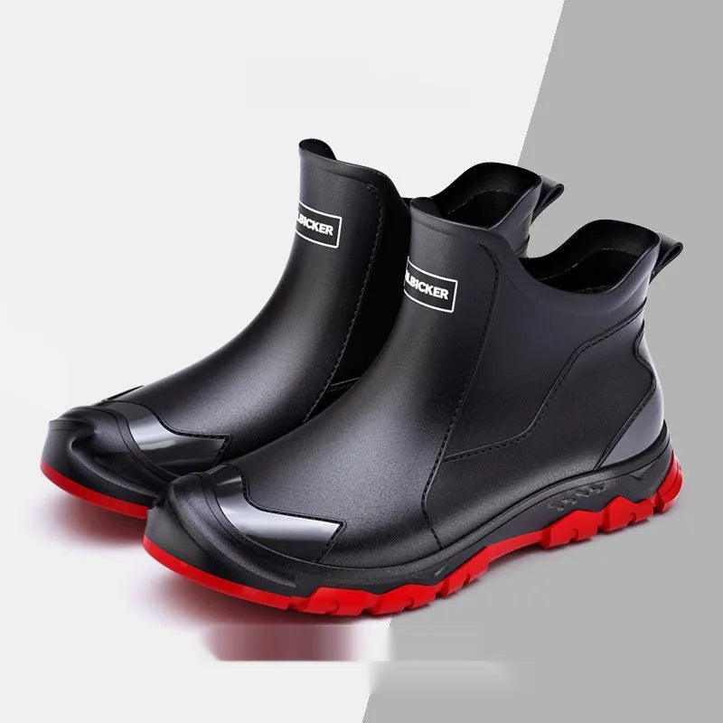 Korean style short tube PVC rain boots with non-slip plastic sole in multiple colour options