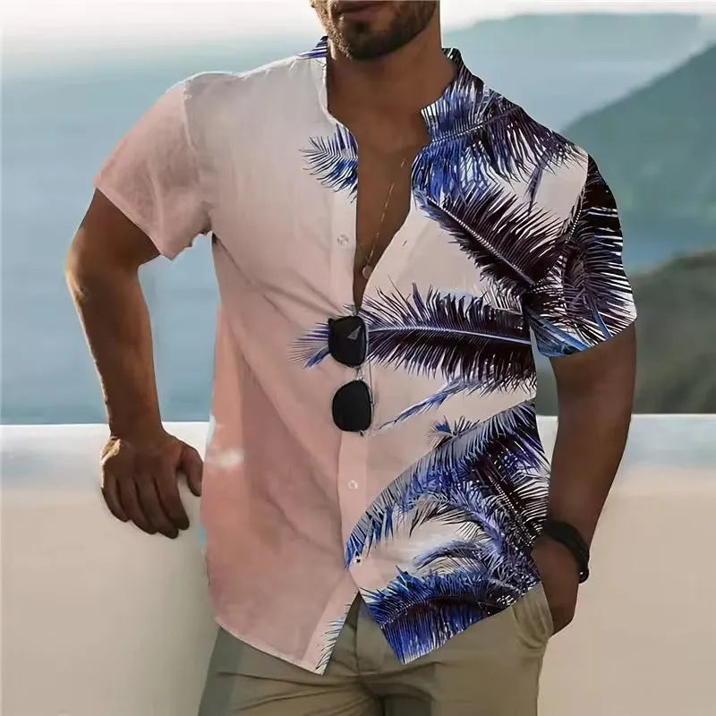 Men's floral printed short sleeve beach shirt in loose cardigan style