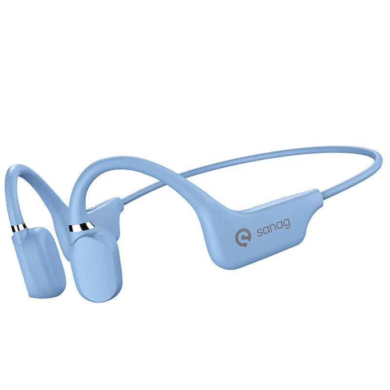 Bone conduction Bluetooth sports headset in hanging neck design on a person running.