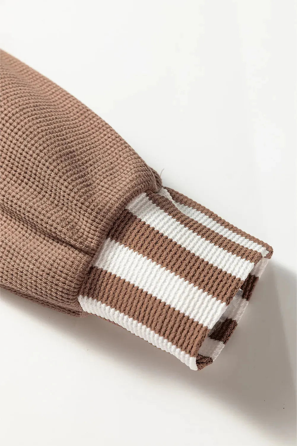 Straw yellow women's hoodie with waffle texture striped patchwork design and button neck