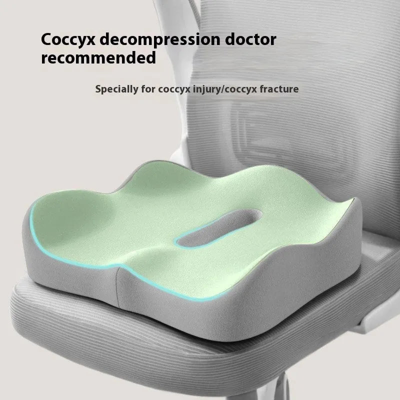 Memory foam waist rest seat cushion for office chairs shown in blue and grey colour combination