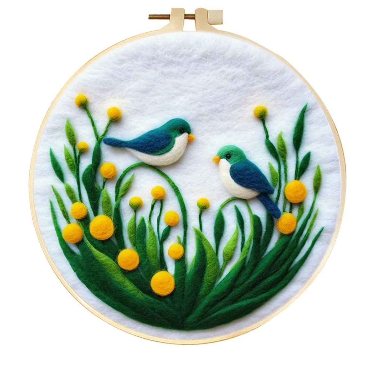 Round linen fabric embroidery kit with free hoop for making a 20x20 cm three-dimensional floral blanket painting.