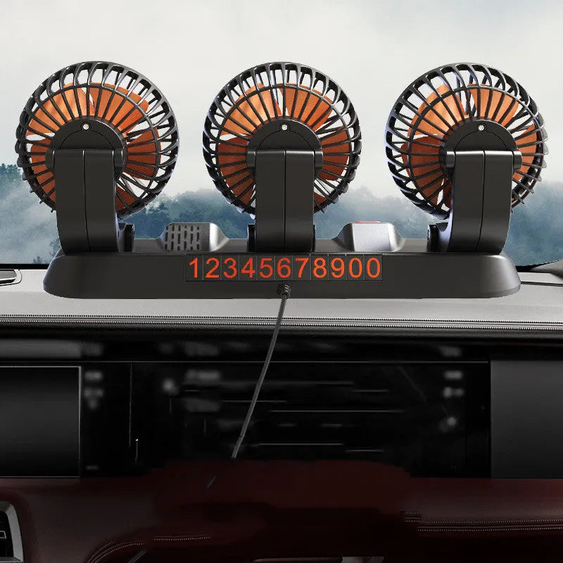 Automotive three head electric cooling fan with long cable for car or van use.