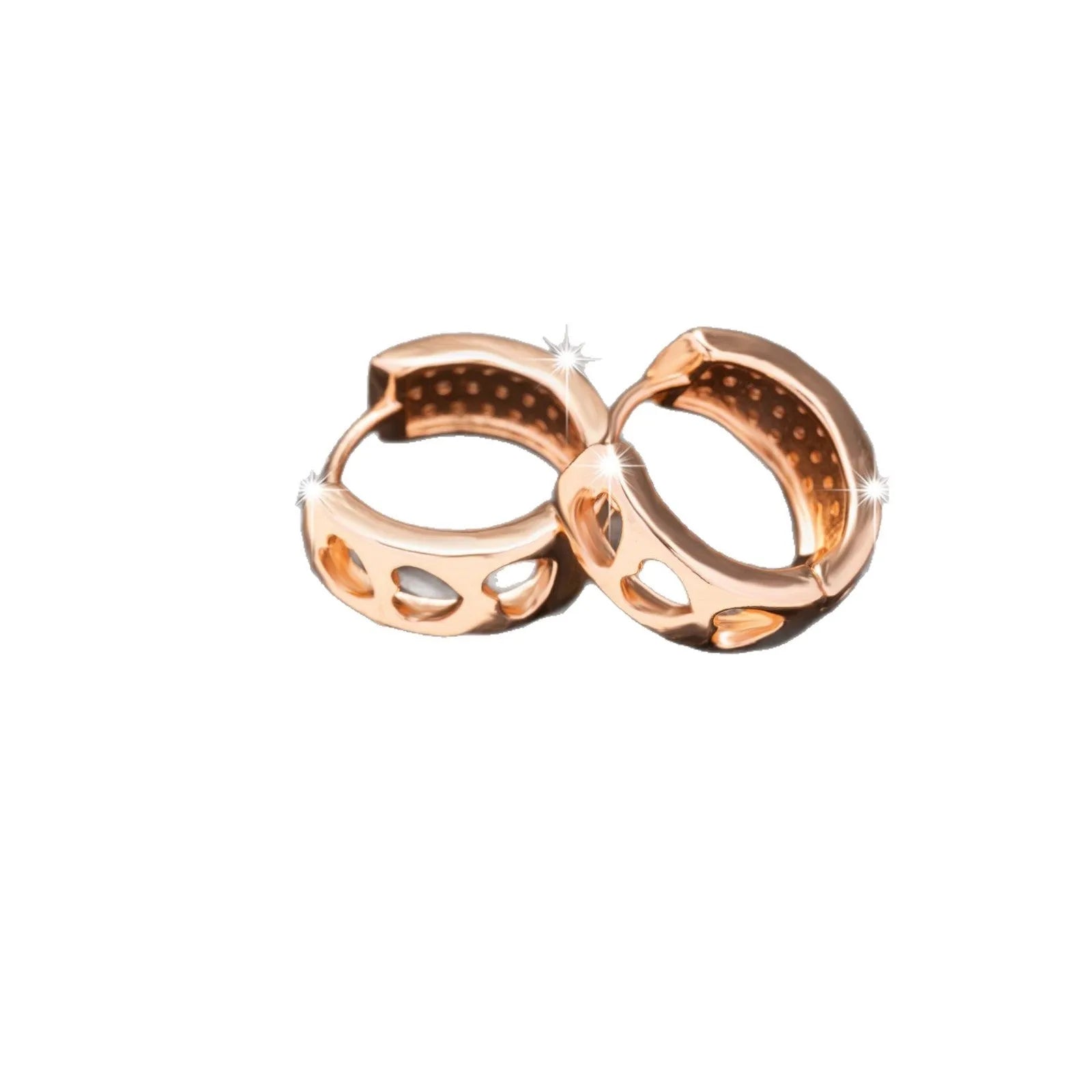 Rose gold electroplated earrings with three hollow heart shapes in circular design