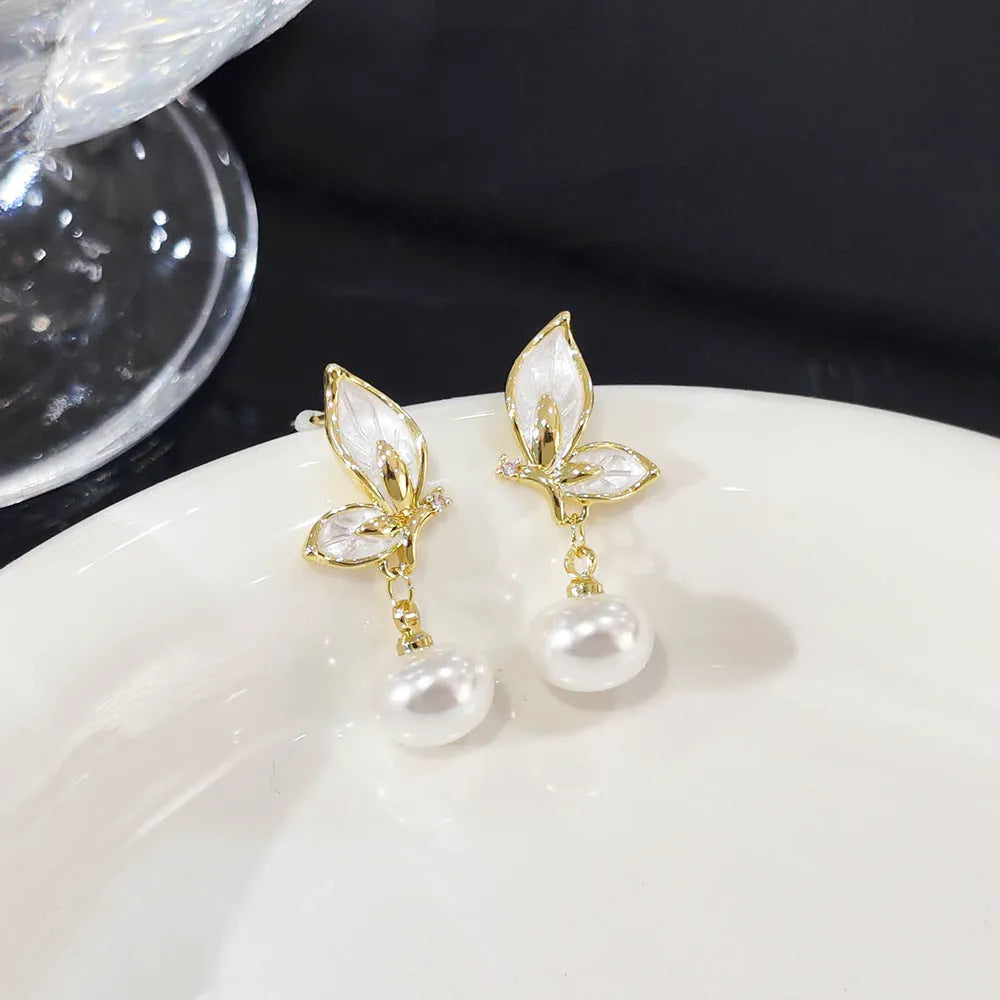 Zircon painting oil electroplated copper butterfly earrings for women, simple design PT0203