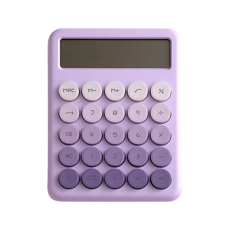Desk calculator with gradient colour finish and 12-digit solar-powered display.
