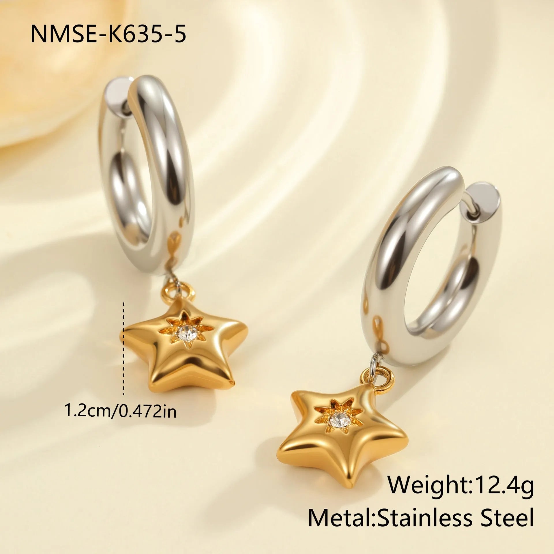 Christmas tree earrings with heart and star designs in 18K stainless steel electroplated jewellery