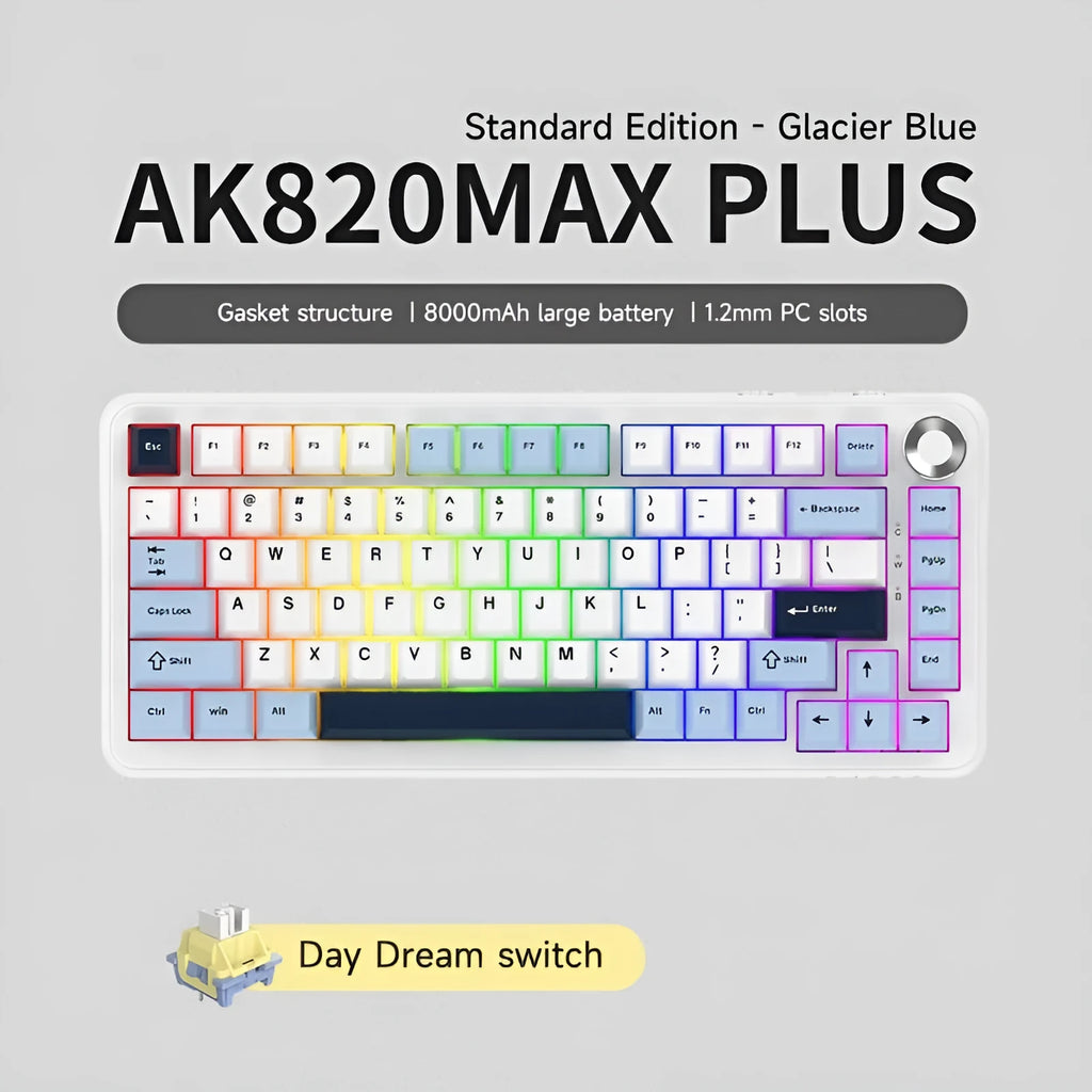 Three-mode mechanical keyboard in black grey and yellow with wireless connectivity and hot-swap design