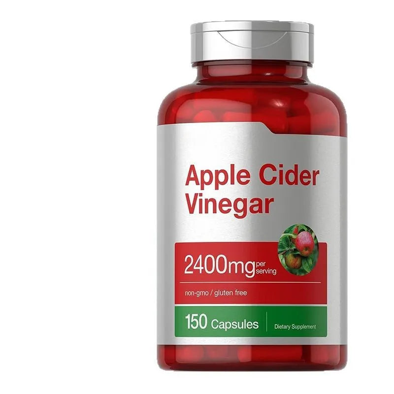 Bottle of 150 Health Vinegar Capsules containing apple cider vinegar dietary supplement tablets.