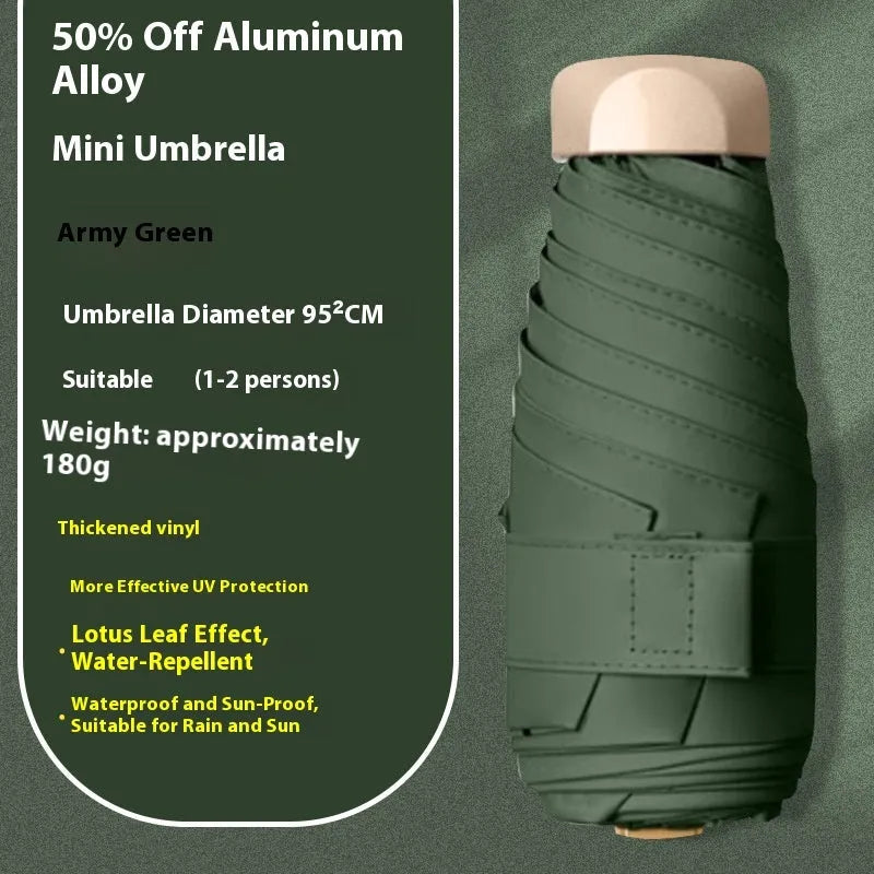Five-fold gradient vinyl mini sun umbrella open showing colour and alloy frame