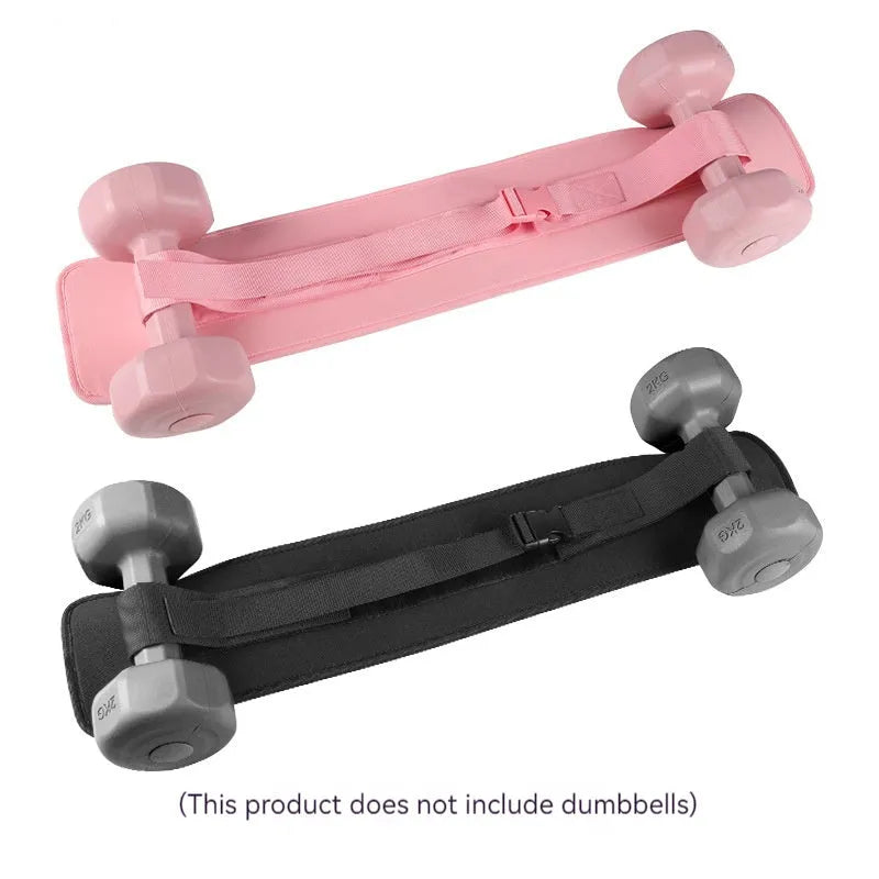 Black and pink weight-bearing hip bridge training belt for dumbbell barbell exercises with lumbar support
