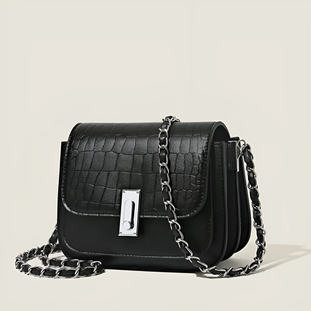 Women's fashion chain shoulder bag in soft PU with crossbody strap and sandwich pockets