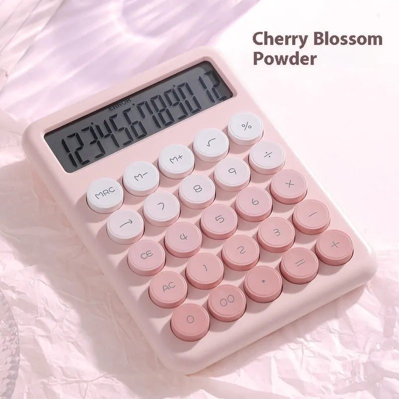 Desk calculator with gradient colour finish and 12-digit solar-powered display.