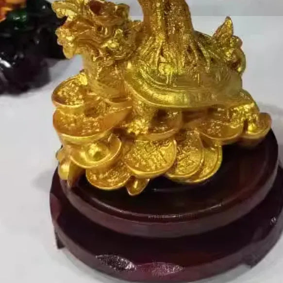 Golden citrine resin Feng Shui ornament of a money tree with a small water turtle