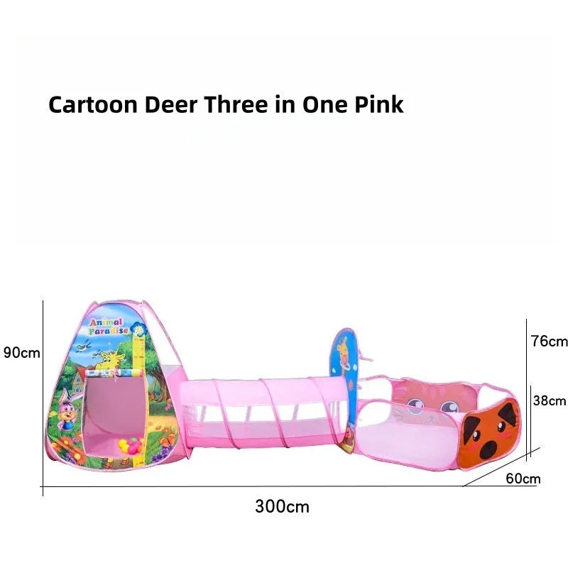 Three-in-one children's cartoon tent with tunnel and ball pool in marine themes for girls aged 4-6
