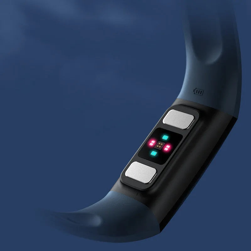 Black smart bracelet with health monitoring for blood pressure, blood oxygen, heart rate and ECG