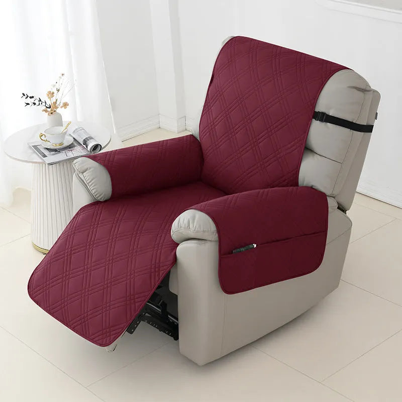 Quilted waterproof sofa cover for Chivas massage chair in burgundy colour.