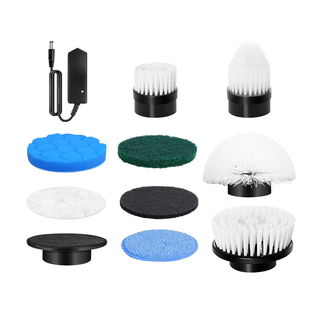 White lithium rechargeable handheld cleaning ball with brush and accessories on a white background.